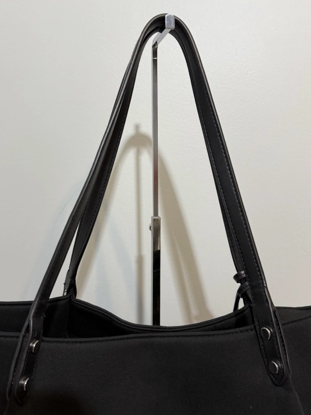 Marla Wynne Tote Bag Black Neoprene with Leather Trim Adjustable Sides & Tassel - Picture 13 of 16
